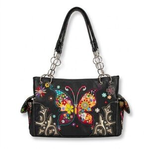 Cowgirl Trendy Conceal Carry Colorful Butterfly Western Purse Vegan Leather